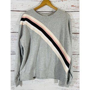 Nine West Womens Pullover Sweatshirt Size XL Gray Muted Rainbow Mod Modern Art